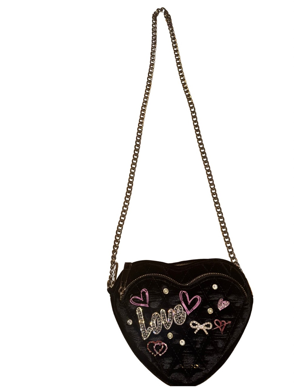 ALDO Heart-Shaped Black Shoulder Bag with Pink Accents